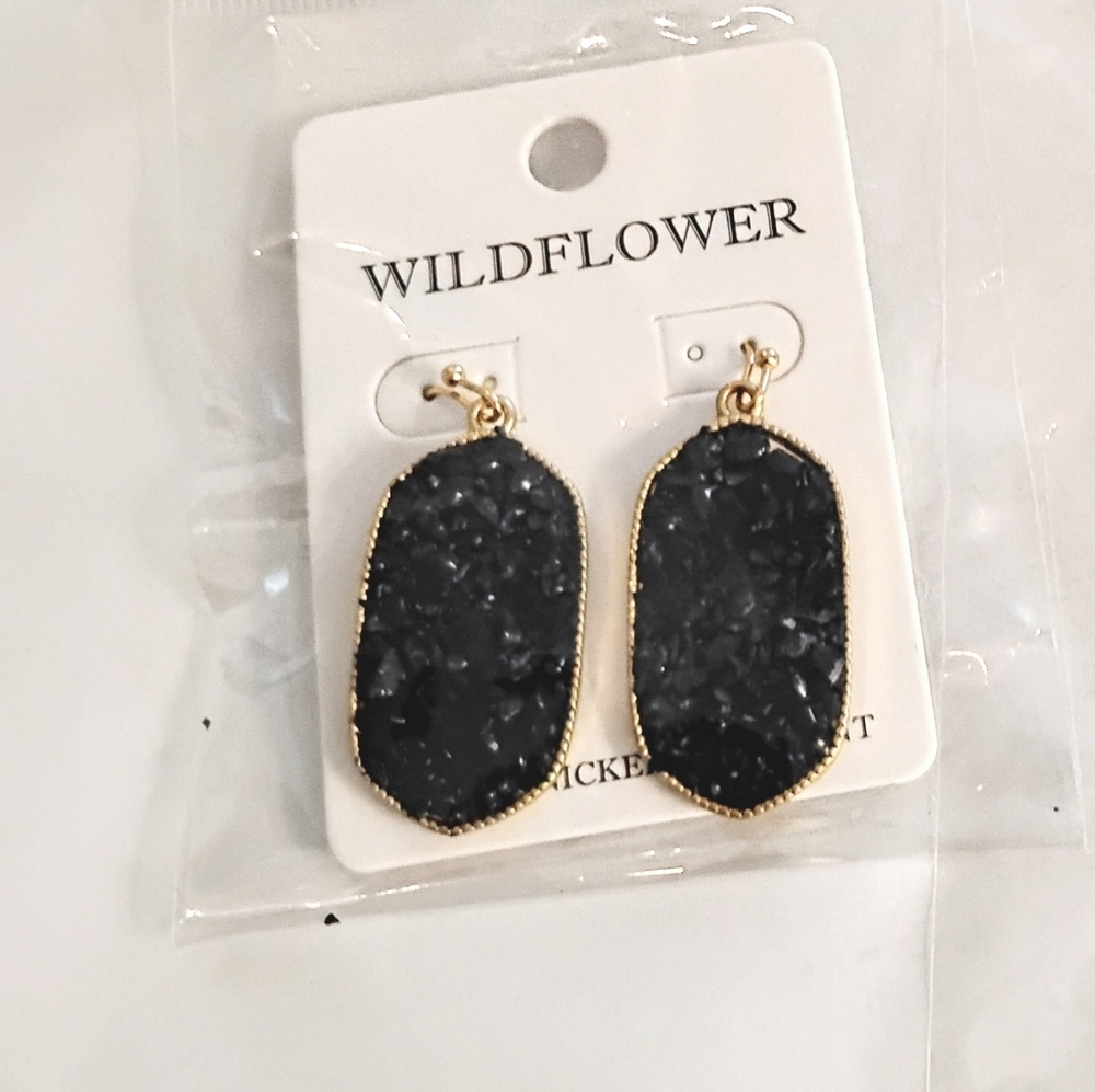 Wildflowers Midnight Black and Gold Earrings